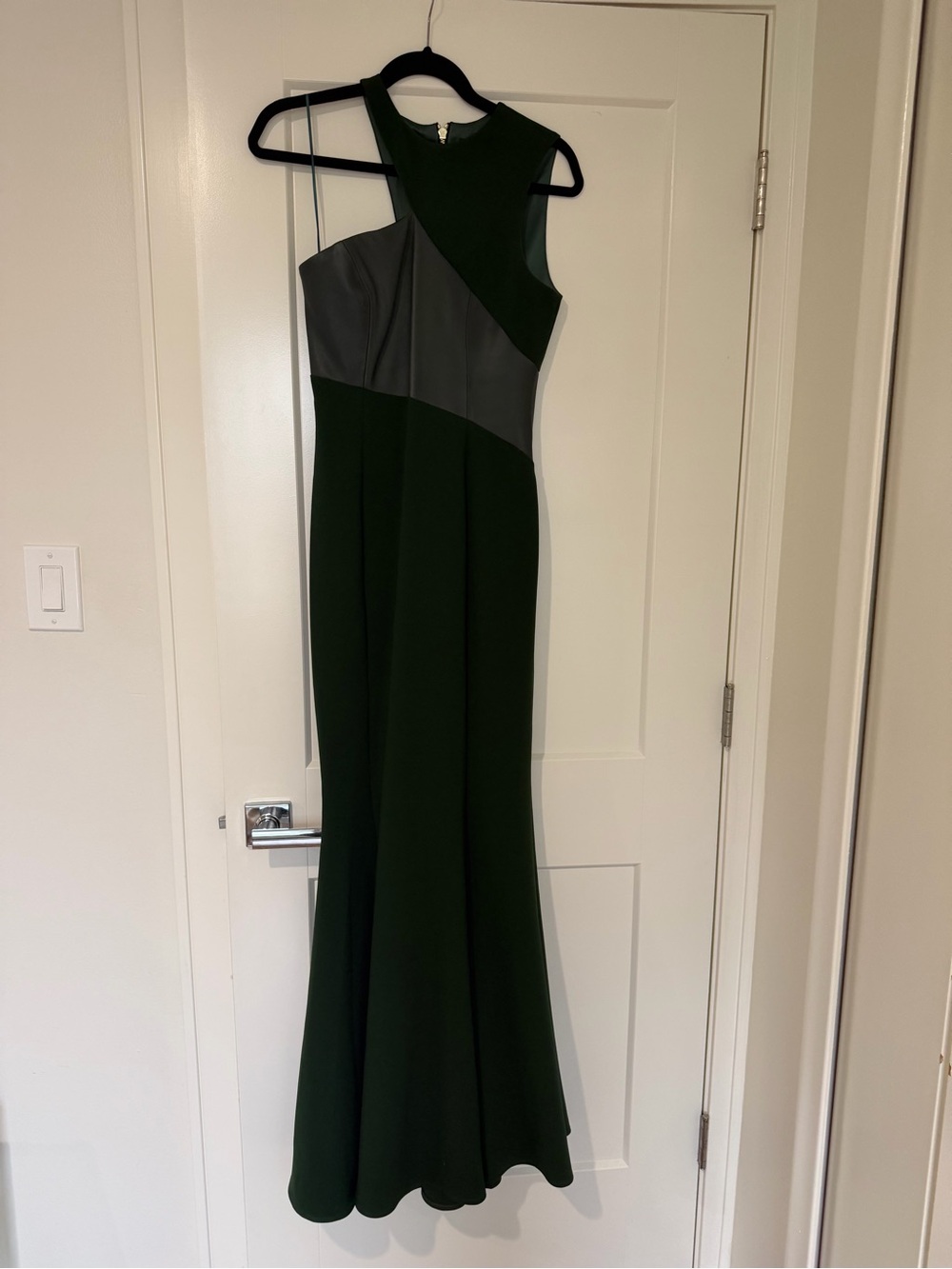 JAYGODFREY Dark Green and Gray Asymmetric Evening Gown